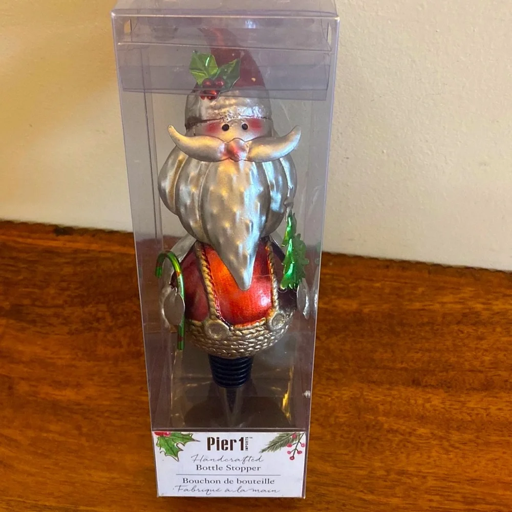 NWT Pier 1 Christmas Santa Wine Bottle Stopper Holiday New